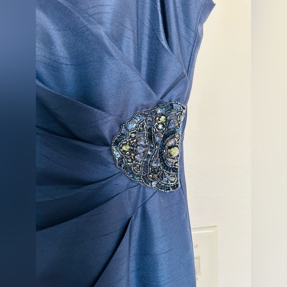 Jessica Howard 2 Pcs Navy Blue Taffeta rhinestones Long Sleeve Long Dress Siz 4 - Picture 5 of 14